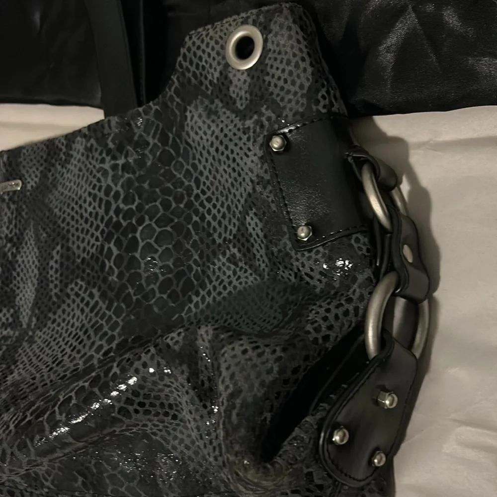 Charlie Lapson leather -Grey black Snake print Bag -removable shoulder strap - Picture 3 of 8